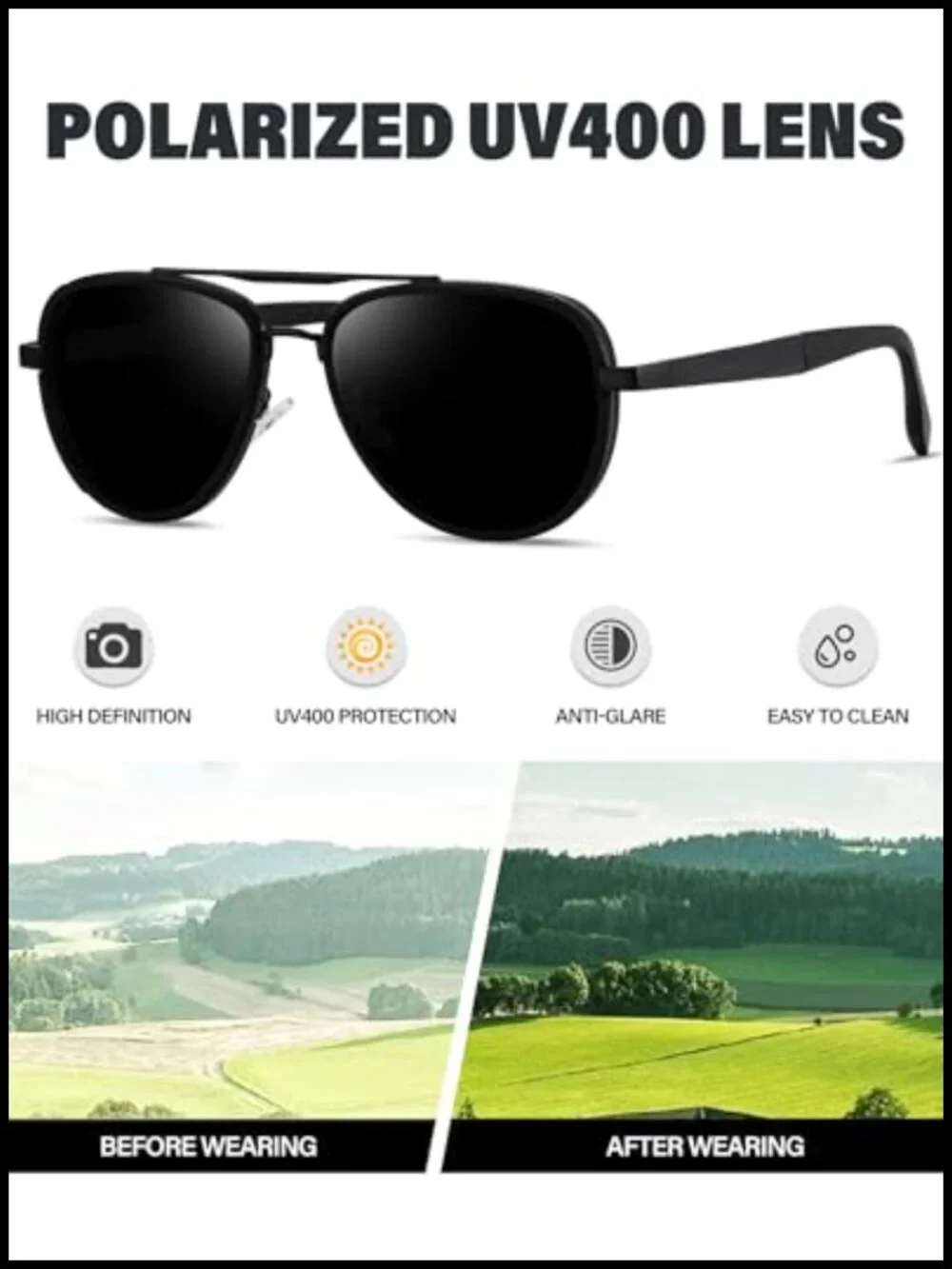 Polarized Aviator Sunglasses Metal Frame Pilot Sun Glasses UV Protection